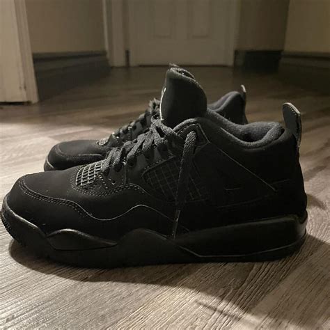 black cat jordan 4s size 3 youth - Depop