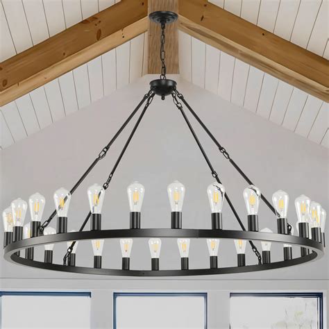 SARUDIIR Wagon Wheel Chandelier Farmhouse 53" 28-Light Large Black ...