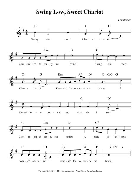 Kid songs-Swing Low, Sweet Chariot (easy) Sheet Music pdf, (童謡) - Free ...