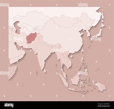 Vector illustration with asian areas with borders of states and marked ...