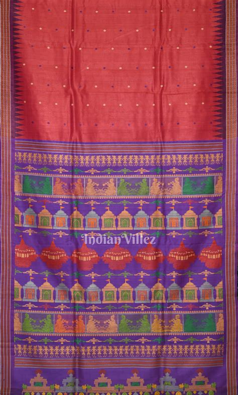 Red Purple Shree Mandira Nila Chakra Theme Gopalpur Tussar Silk Saree ...
