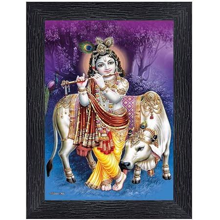 KHANNA Krishna with Cow Touching kanha ji feet Photo Frames for Wall ...