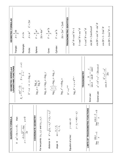 Image result for Math 31 Formula Sheet