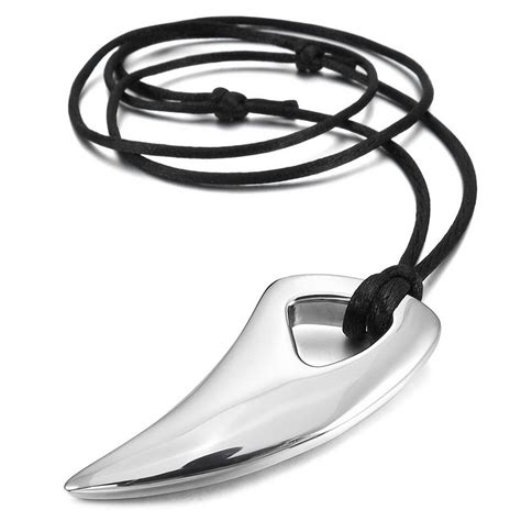 Buy Peora Men's Stainless Steel Pendant Necklace Adjustable Wolf Tooth ...