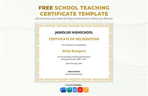 Editable Teacher Certificate Templates in Word to Download