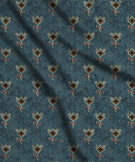 Buy Denim Blue-Geometric Ajrakh Flower Print Online at Wholesale Prices ...