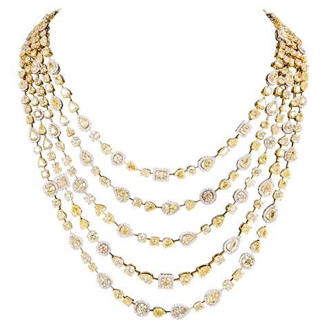 Incredible Multi Shape Yellow and White Diamond Gold Necklace For Sale ...