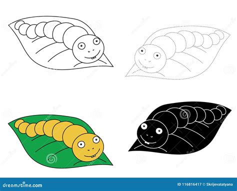 Hand Drawn Illustration of Four Caterpillars on a Leaf Stock Vector ...