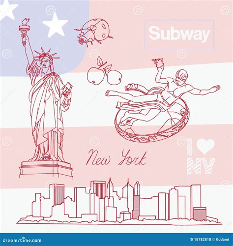 Set of New York symbols stock vector. Illustration of vacation - 18782818