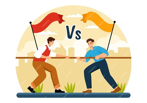 Tug of war vector illustration with people pulling opposite ends of a ...
