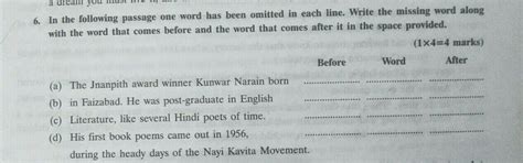 in the following passage one word has been omitted in each line write ...