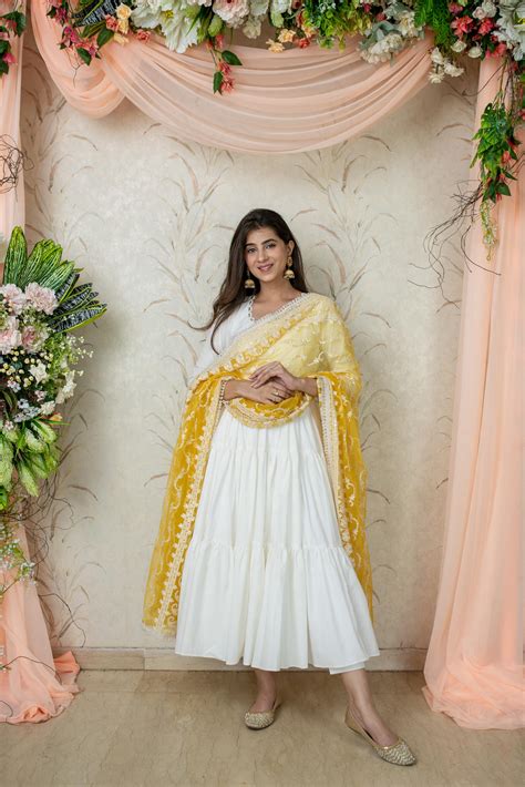 Buy online in India | White 3-Tiered Kurta With Dupatta | Label Shaurya ...