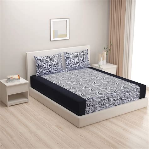 Swayam White & Black Floral Printed 1 Double Bedsheet with 2 Pillow ...