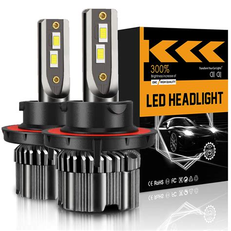 LRTER H13/9008 LED Headlight Bulbs 6000K White LED Headlights ...
