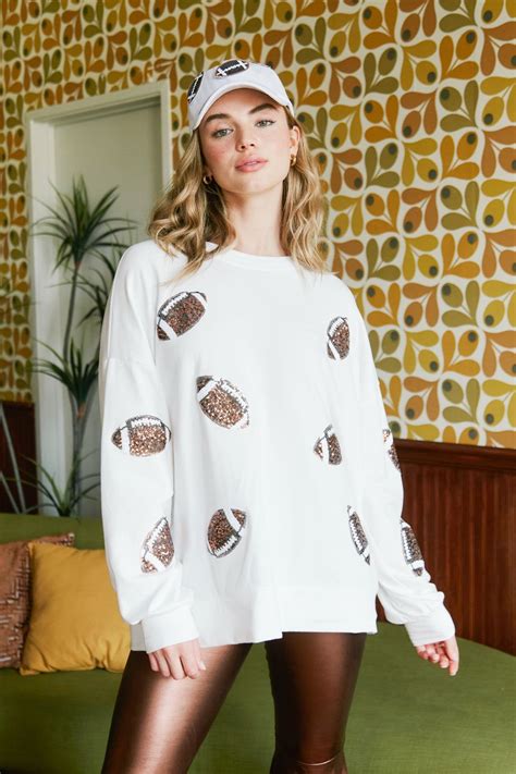Fantastic Fawn Pull Over With Football Sequin Patches in Ivory – June Adel | Cotton sweatshirts ...