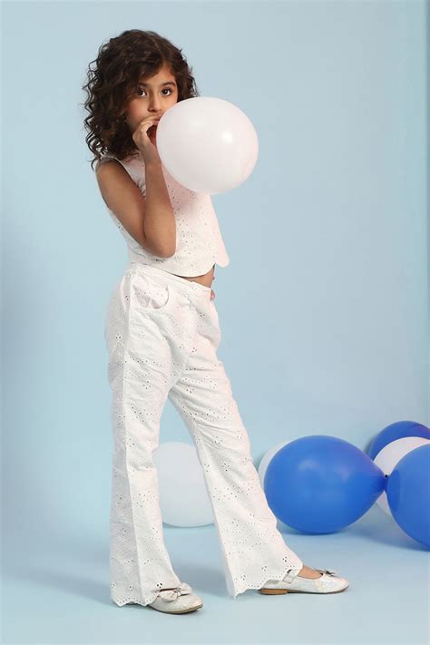 Buy White Cotton Schiffli Crop Top & Pants Set Online at Biba India