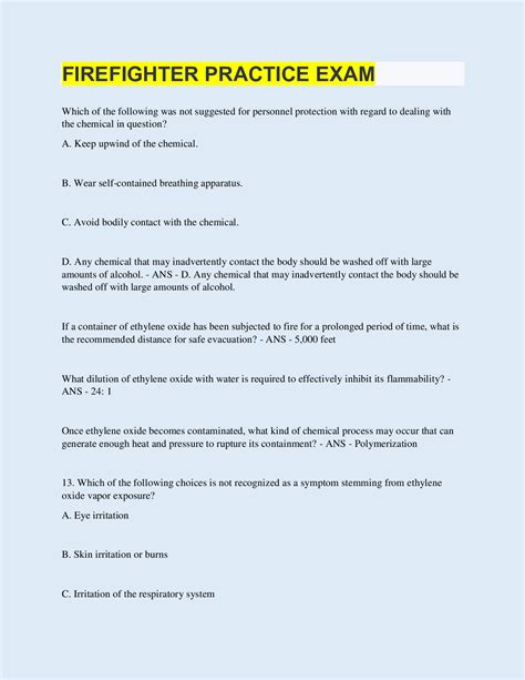 FIREFIGHTER PRACTICE EXAM | 150 Questions with 100% Correct Answers ...