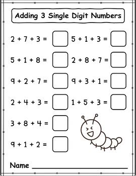 Image result for Adding 3 Single Digit Numbers Worksheet