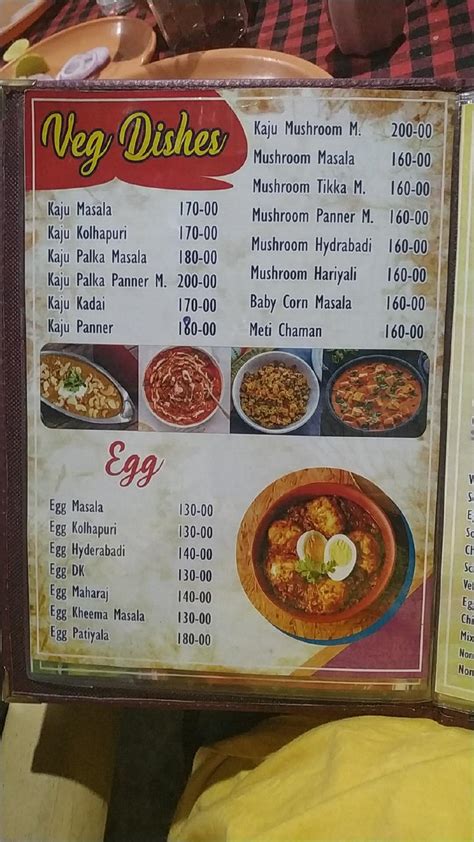 Menu at Sai Darbar Dhaba, Vijayapura