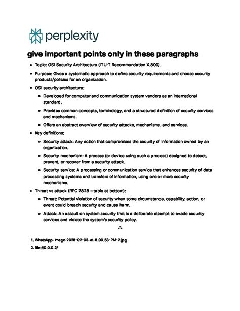 Important Points on OSI Security Architecture (Rec. X.800) - Studocu