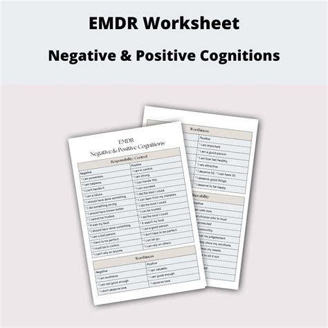 EMDR Therapist Handout - Negative Positive Cognitions Worksheet ...