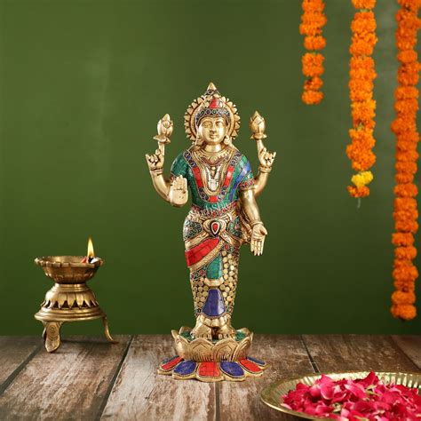 Buy Handcrafted Brass Lakshmi Statue - 17" Height | Divine Brass idol ...