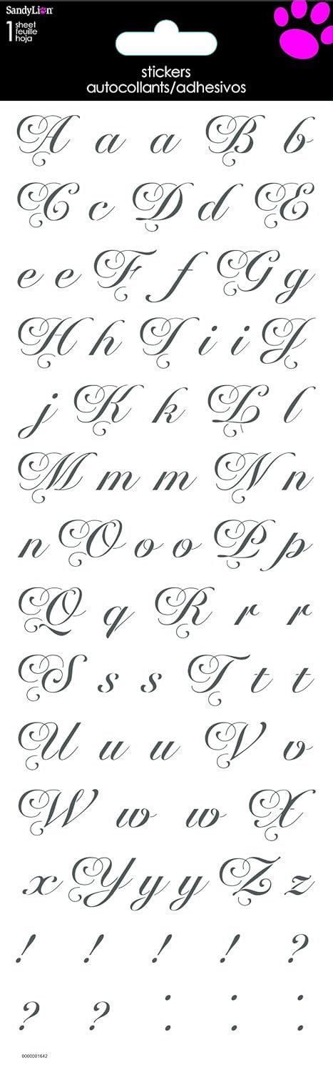 Sandylion Alphabet Elegant Script Glitter Sticker, 4 by 12-Inch, Silver ...