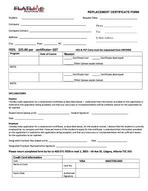 Fillable Online REPLACEMENT CERTIFICATE FORM - Flatline Fax Email Print ...