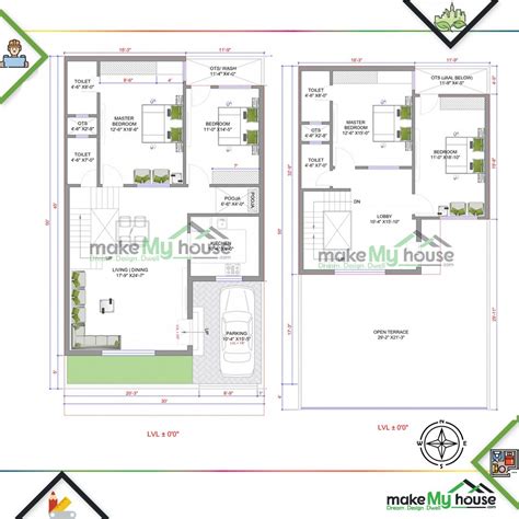 30x50 Home Plan - Modern Duplex House Design