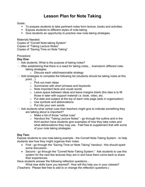 Image result for Note Taking Lesson Plan