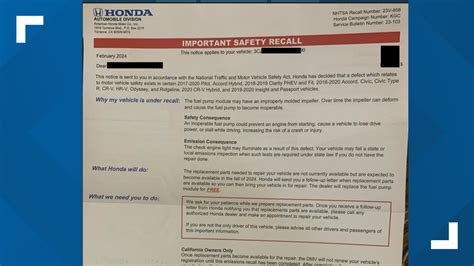 Recall letters sent to Honda & Acura owners: Vehicle can stall | wfmynews2.com