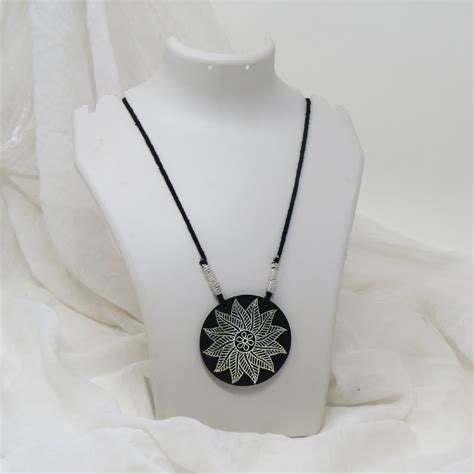Bidriware Pure Silver Inlay Pendant with Flower Motif — TVAMI
