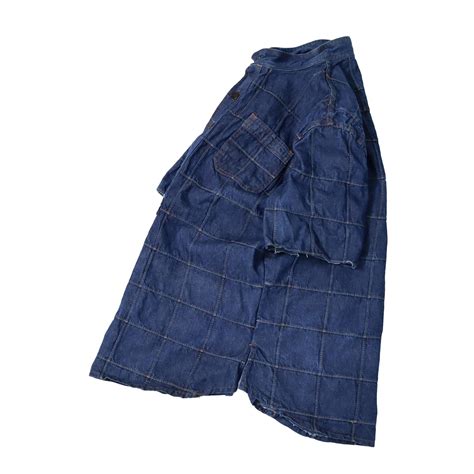 [XL] 80's On Time S/S Patchwork Denim Shirt Blue | mongos