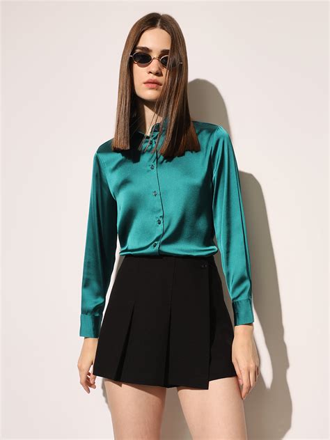 ONLY Green Satin Shirt