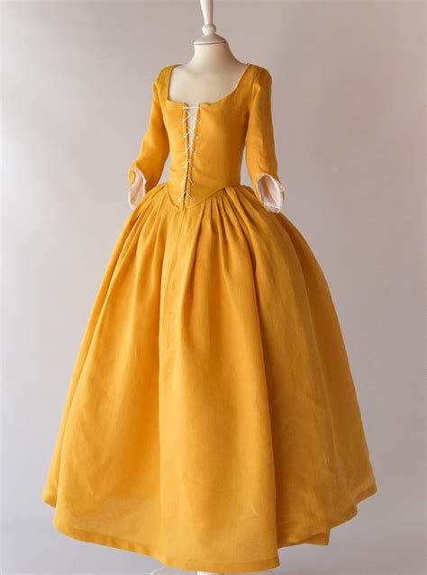 Elegant 18th-century Dress, Sunflower Linen, Authentic Historical ...