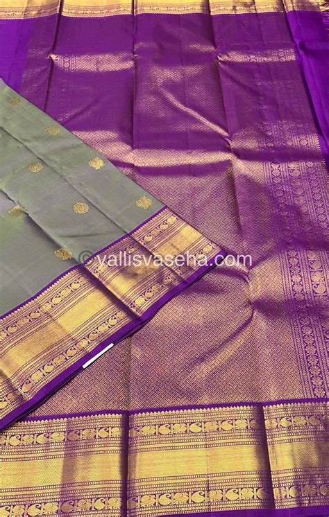 Pure Kanchipuram Silk Saree - Greenish Green & Purple Shade - VVPS022 ...