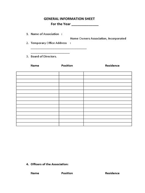 Image result for General Information Sheet Sample