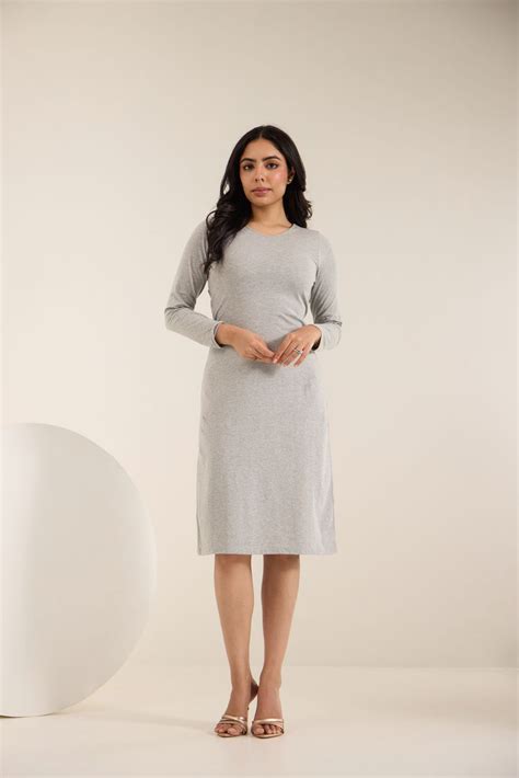 GREY COTTON MIDI DRESS