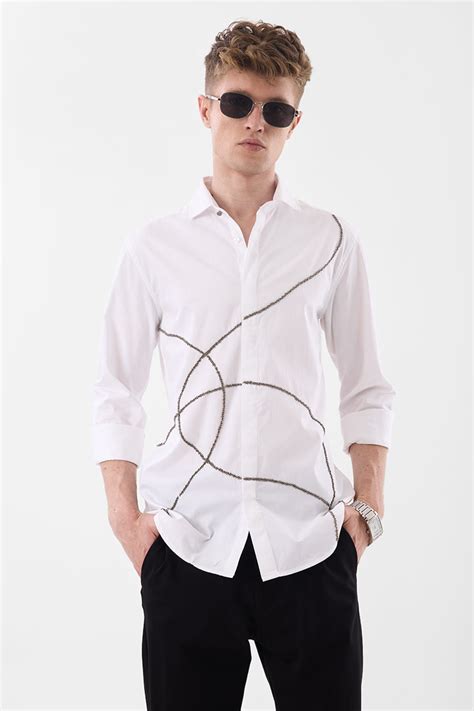 Buy Men's White Plain Embellished Fit Snitch LUXE Shirt Online | Snitch ...