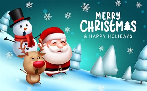 Christmas greeting vector design merry christmas text with cute santa ...