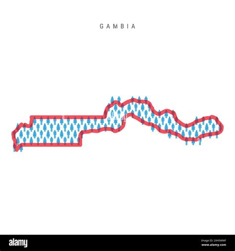 Gambia population map. Stick figures Gambian people map with bold red translucent country border ...