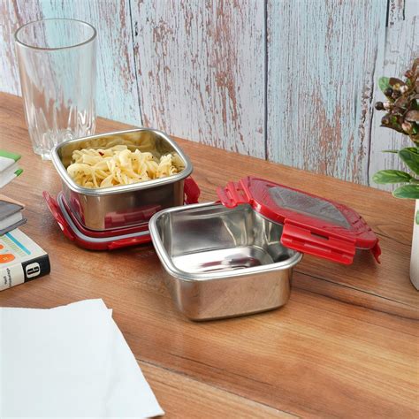 Buy Nayasa Square Eco Lock 350 ml Stainless Steel Lunch Box | Leak ...