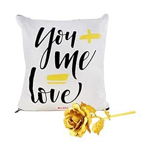 Buy ARCHIES Love Cushion (12x12 inches) with Filler & Golden Rose ...