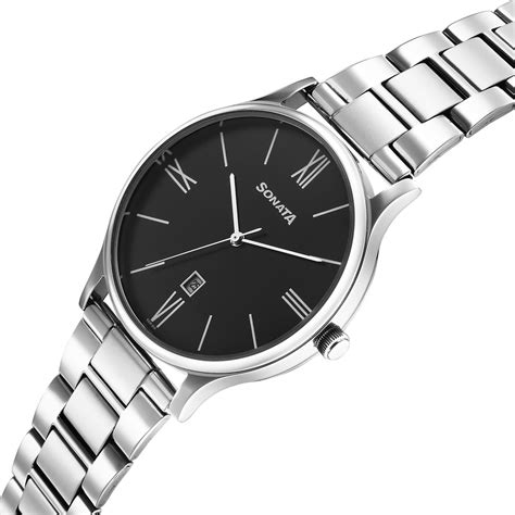 Buy Online Sonata Aspire Quartz Analog with Date Black Dial Stainless ...