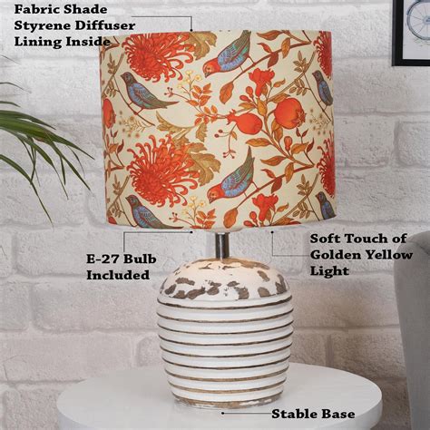 Buy HOMESAKE White Wooden Table Lamp With Printed Fabric Shade from ...
