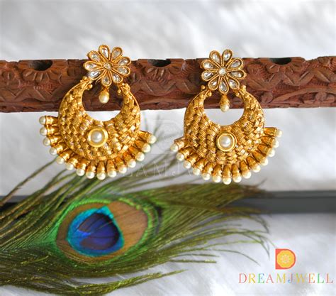 Antique gold tone pearl big bali earrings dj-37316 – dreamjwell