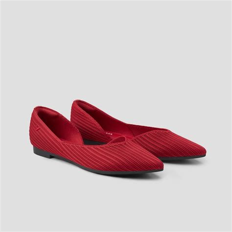 Melia Pointed-Toe Striped Flats for Wide Feet in Ruby Red | VIVAIA