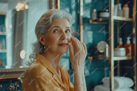 Premium Photo | Aging Gracefully Woman Embraces Radiant Skin Finding Joy In Morning Routine