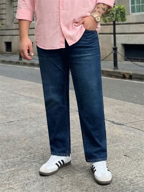 Plus Men's Blue Relaxed Fit Washed Denim Jeans Non-Stretchable – Urbano ...