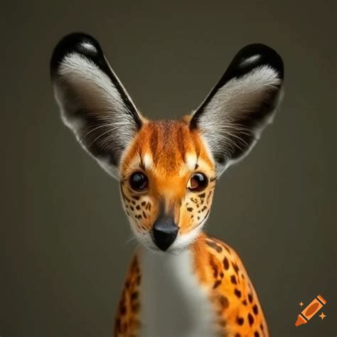 Close-up of a slender black spotted orange animal with big ears on Craiyon